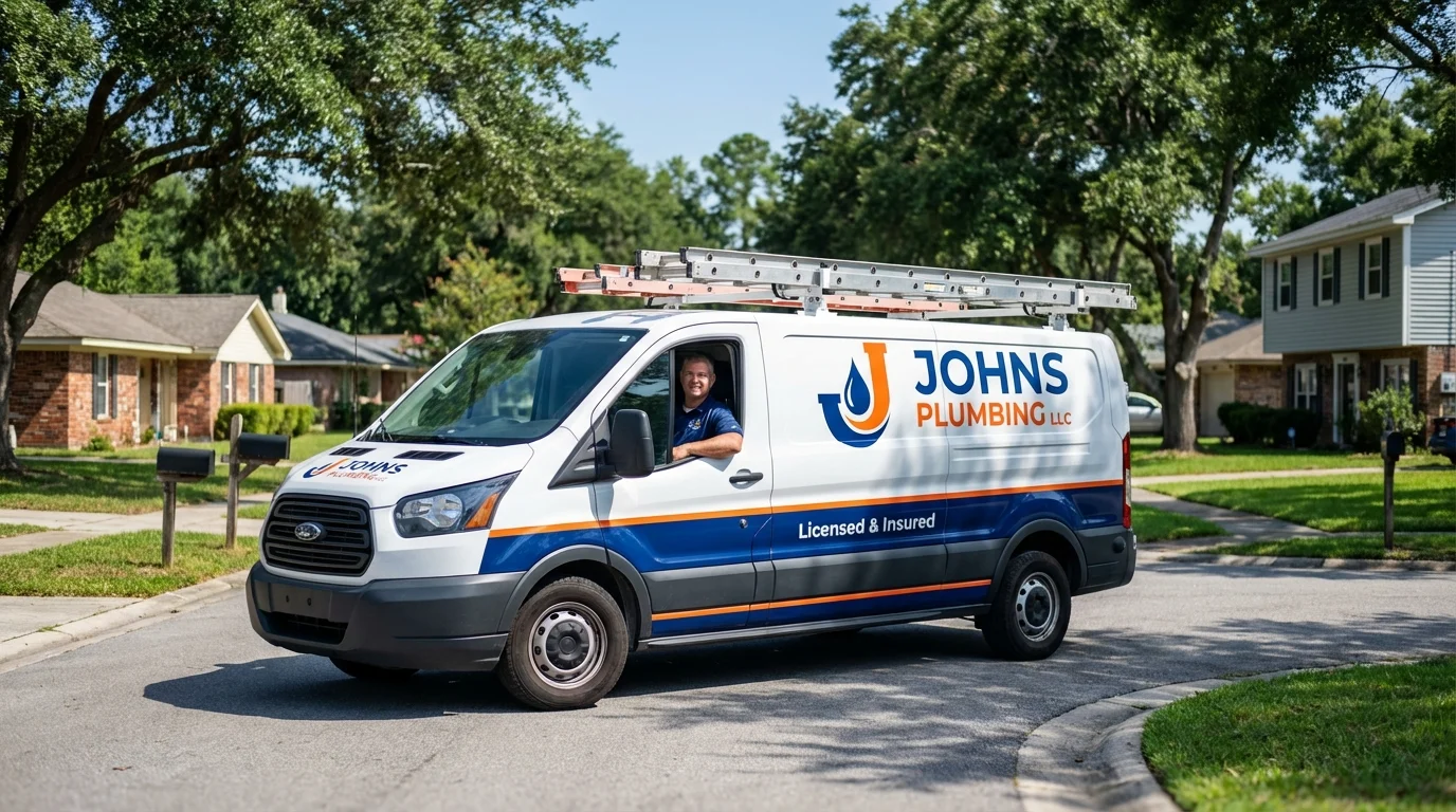 Johns Plumbing LLC service van in Stanford, CA