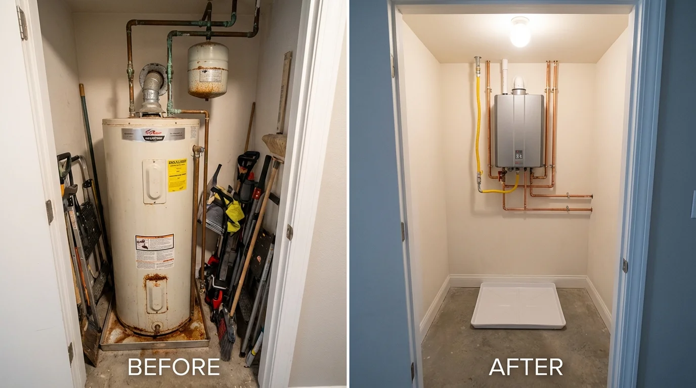 Tank water heater versus wall-mounted tankless unit comparison for Stanford, CA homeowners